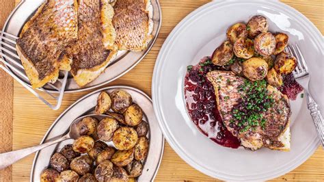 rachaels-fish-with-red-wine-sauce-and-rosemary-potatoes image