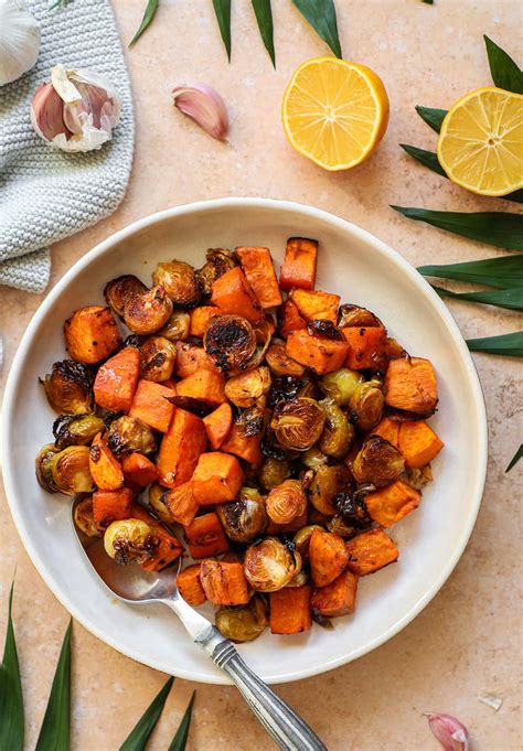 maple-roasted-brussels-sprouts-and-sweet-potatoes image