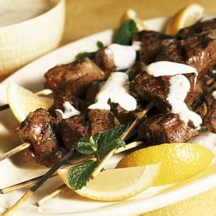 grilled-lamb-kabobs-with-mint-yogurt-sauce-food image