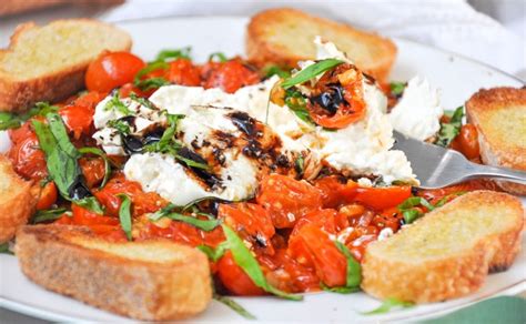 burrata-caprese-crostini-with-sauted-cherry-tomatoes image