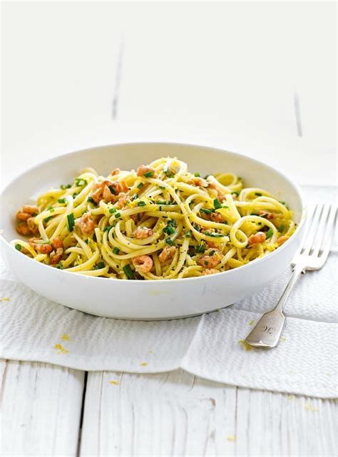 brown-shrimp-pasta-with-garlic-and-chives image