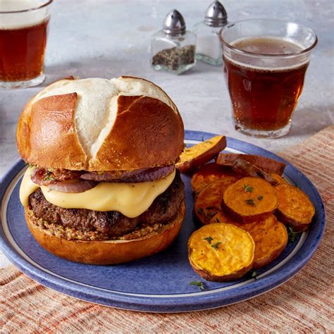 recipe-pretzel-burgers-cheddar-cheese-sauce-with image
