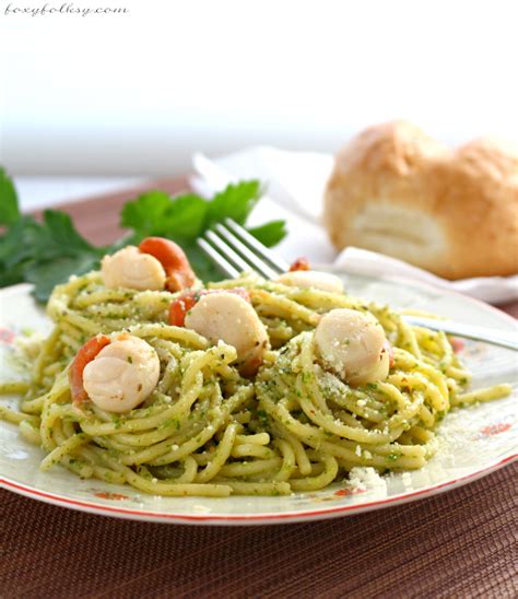 basil-pesto-pasta-with-scallops-foxy-folksy image