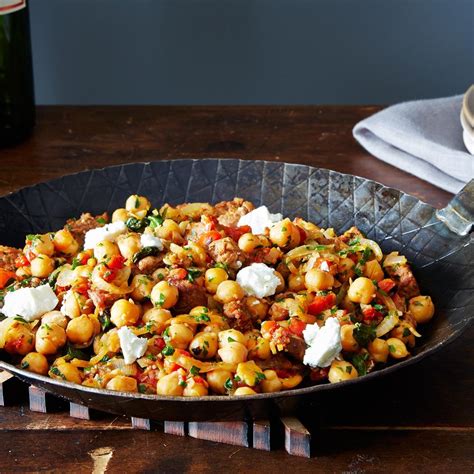 a-warm-pan-of-chickpeas-chorizo-and-chvre-food52 image