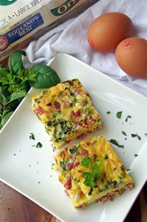 ham-and-cheddar-frittata-squares-recipe-with-fresh-herbs image