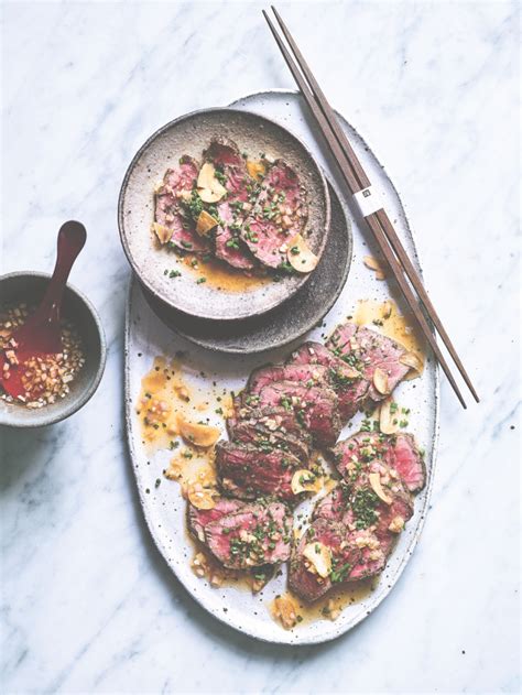beef-tataki-with-garlic-chips-and-ponzu-onion image