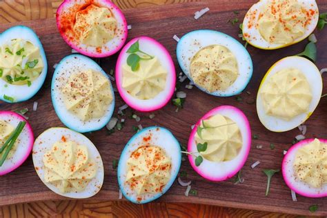 rainbow-deviled-eggs-colored-with-homemade-food image