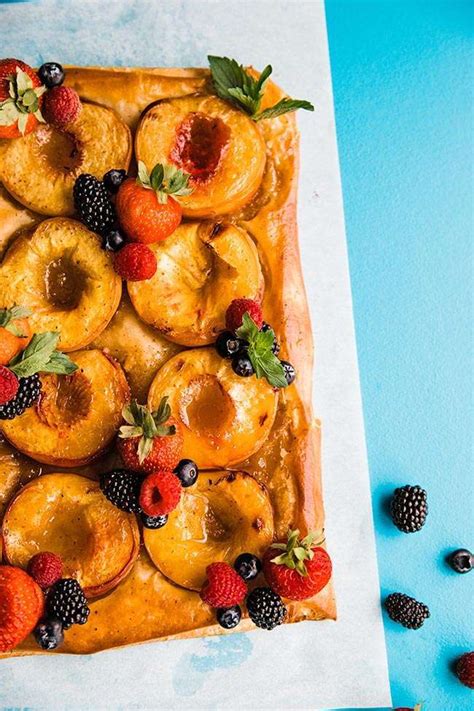 fresh-peach-tart-recipe-with-homemade-puff-pastry image