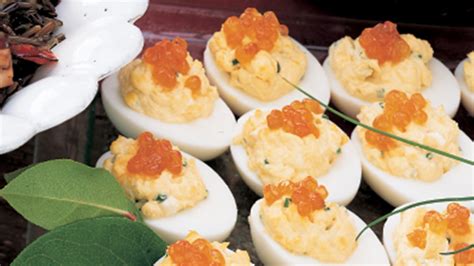 deviled-eggs-with-sour-cream-chives-and-salmon-roe image