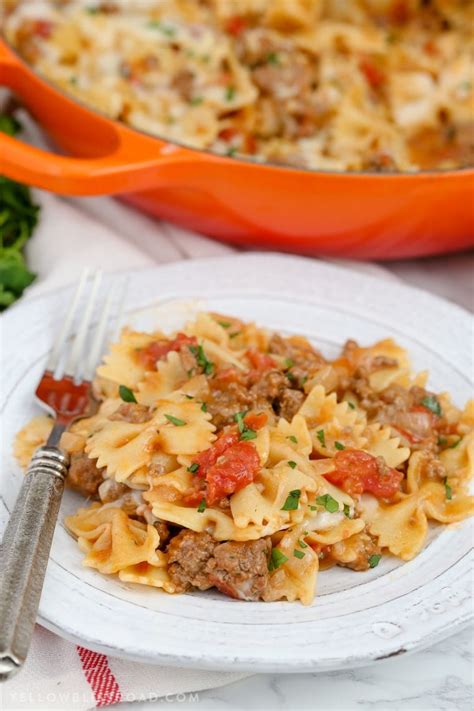 one-pan-cheesy-beef-tomato-pasta-skillet-easy image