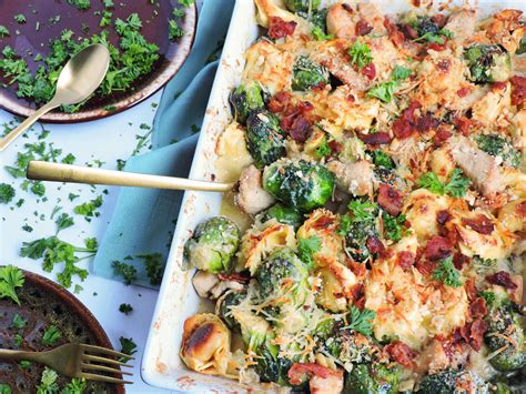 cheesy-chicken-brussels-sprouts-pasta-bake image
