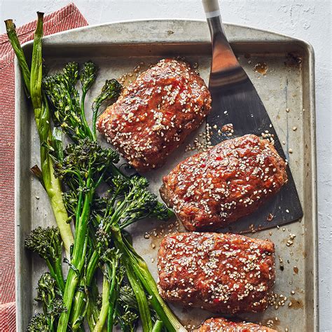 honey-sesame-turkey-meatloaves-with-broccolini image