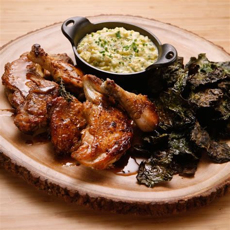sticky-brick-chicken-with-creamed-corn-and-crispy-kale image