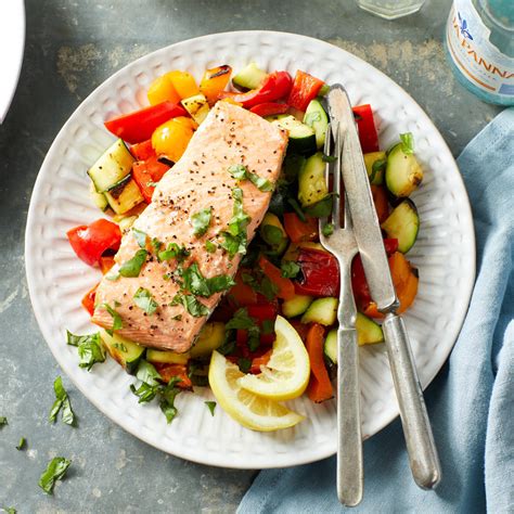 simple-grilled-salmon-vegetables-recipe-eatingwell image