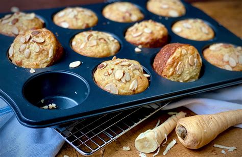 parsnip-muffins-with-toasted-almond-topping image
