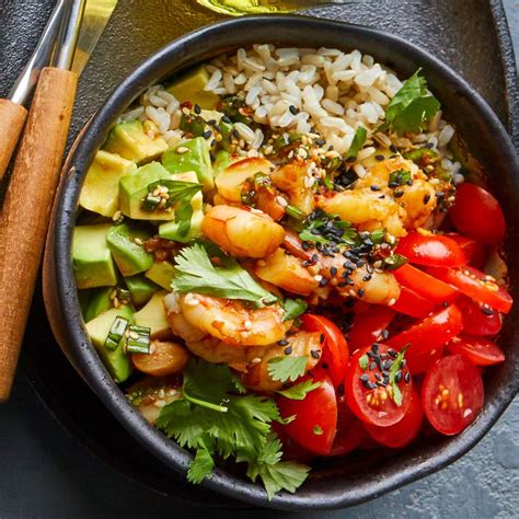 brown-rice-shrimp-bowl-with-tomatoes-avocado image