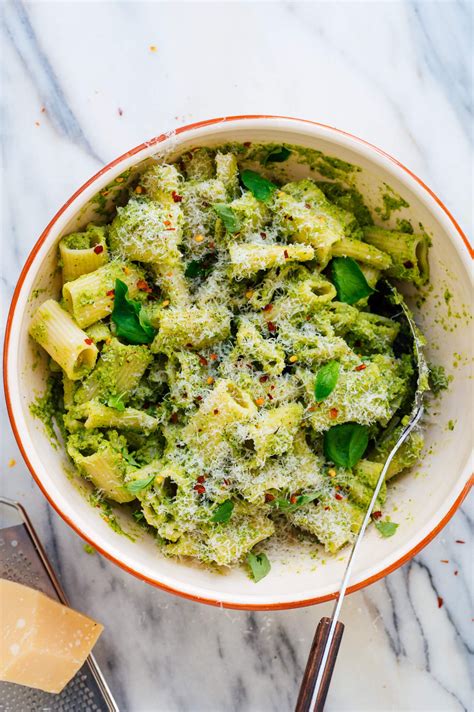 broccoli-pesto-pasta-with-green-olives-cookie-and-kate image