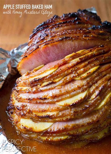 baked-ham-recipe-with-honey-mustard-apples-a image