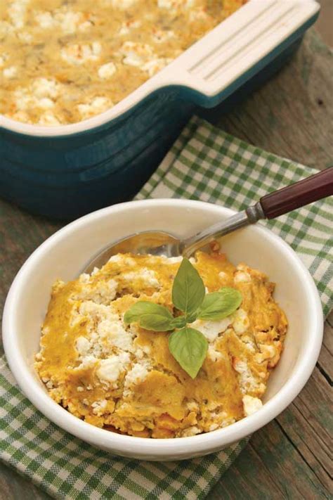 winter-squash-and-corn-pudding-recipe-with-goat-cheese image