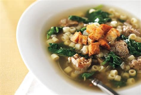 sausage-and-spinach-soup-with-rosemary-croutons image