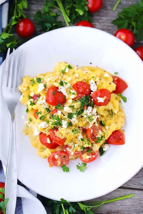 olive-oil-scrambled-eggs-with-feta-and-tomatoes image