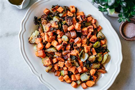 roasted-brussels-sprouts-and-sweet-potatoes-easy image