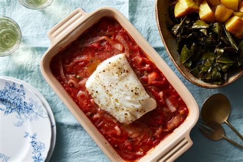 baked-cod-in-tomato-sauce-with-collard-greens image