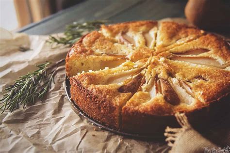 pear-cornmeal-cake-with-rosemary-simple-syrup image