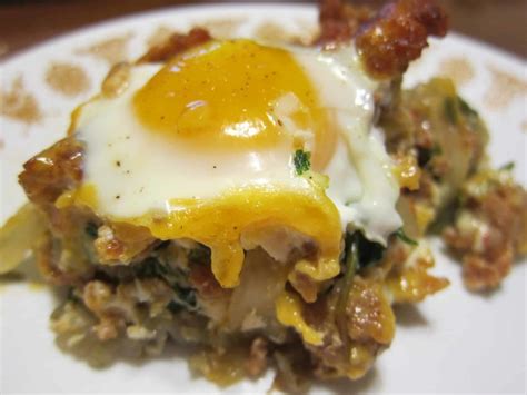 sausage-hash-brown-casserole-with-baby-spinach image