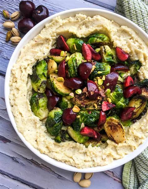 cauliflower-mash-with-crispy-brussels-sprouts-smileys image
