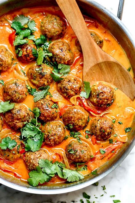 thai-turkey-meatballs-in-coconut-red-curry-sauce image