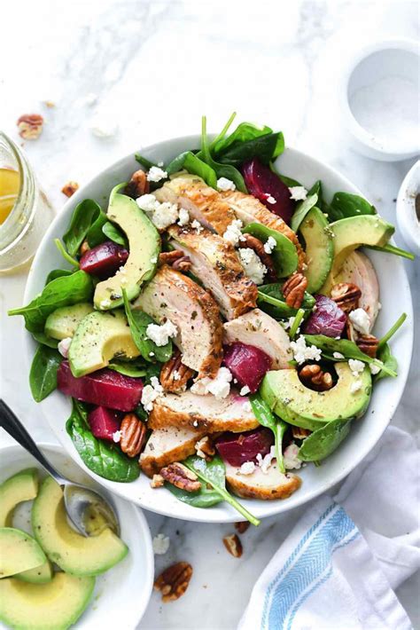spinach-salad-with-beets-chicken-and-goat-cheese image