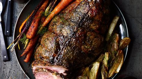 honey-vinegar-leg-of-lamb-with-fennel-and-carrots image