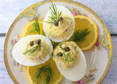 deviled-eggs-with-capers-and-dill-palatable-pastime image