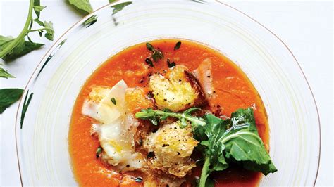 tomato-soup-with-arugula-croutons-and-pecorino image