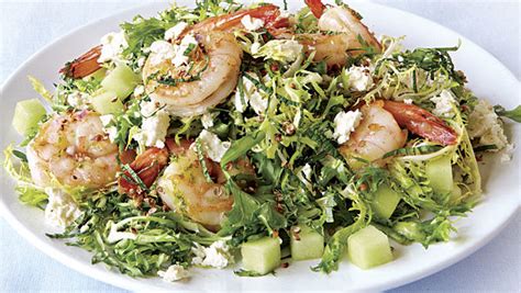warm-shrimp-salad-with-honeydew-and-feta image