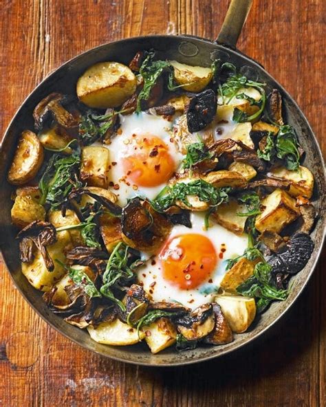 baked-eggs-with-mushrooms-potatoes-spinach-and image