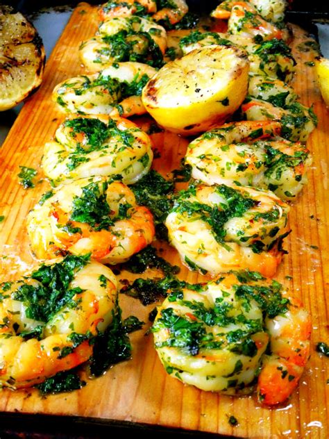 cedar-planked-shrimp-with-parsley-pesto-sauce image