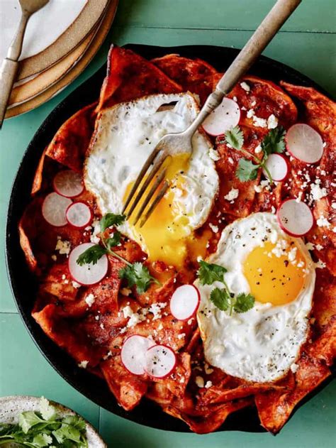 easy-chilaquiles-recipe-spoon-fork-bacon image