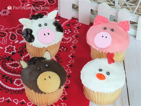 farm-barnyard-animal-cupcakes-cow-pig-horse-chicken image