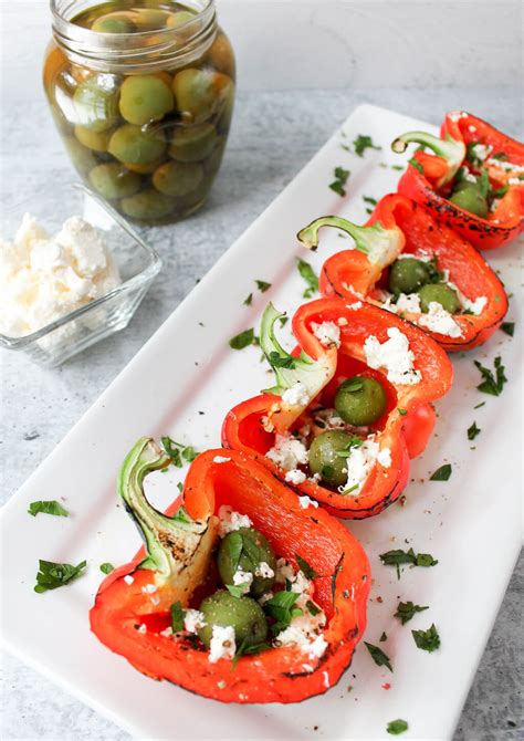 grilled-red-bell-peppers-with-olives-and-feta-the image