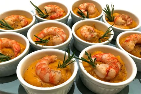 pumpkin-cream-soup-with-shrimp-party-food image