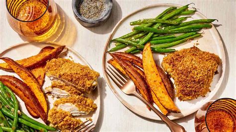crispy-chicken-with-sweet-potato-fries-and-green-beans image