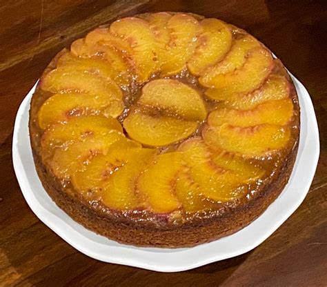 upside-down-peach-gingerbread-cake-pebbles-and image