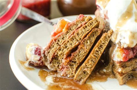 coffee-pancakes-with-raspberry-peach-compote image