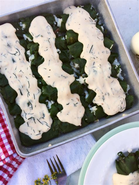 beet-leaf-rolls-with-creamy-dill-sauce image