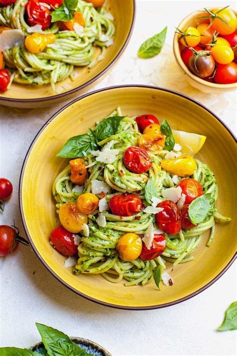 creamy-avocado-pesto-pasta-with-blistered-tomatoes image