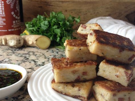 golden-crisp-daikon-cake-with-spicy-herb-soy image