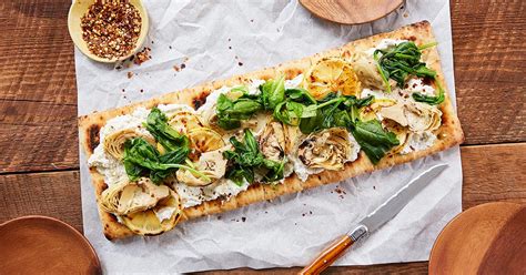 grilled-flatbread-pizza-with-artichoke-ricotta-and-lemon image
