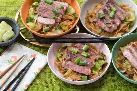 recipe-seared-steaks-peanut-noodles-with-baby-bok image